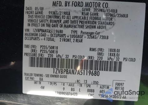 2010 Ford Mustang V6/V6 Premium z USA, uszkodzony, nr VIN 1ZVBP8AN7A5119680